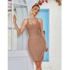 meilun Sexy V-Neck Side Slit Dress for Women Bodycon Dress Cocktail Party Club Dress Y2K Homecoming Dress(Dark Beige)