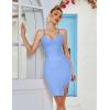 meilun Sexy V-Neck Side Slit Dress for Women Bodycon Dress Cocktail Party Club Dress Y2K Homecoming Dress(Ice Blue)
