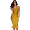 meilun Womens Halter Fishtail Bandage Party Dress Elegant Wedding Guest Dress(Ginger Yellow)