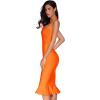 meilun Womens Halter Fishtail Bandage Party Dress Elegant Wedding Guest Dress(Orange)