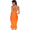 meilun Womens Halter Fishtail Bandage Party Dress Elegant Wedding Guest Dress(Orange)