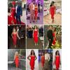 meilun Womens Halter Fishtail Bandage Party Dress Elegant Wedding Guest Dress(Red)