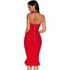 meilun Womens Halter Fishtail Bandage Party Dress Elegant Wedding Guest Dress(Red)
