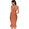meilun Womens Halter Fishtail Bandage Party Dress Elegant Wedding Guest Dress(Sunset Orange)