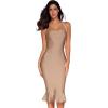 meilun Womens Halter Fishtail Bandage Party Dress Elegant Wedding Guest Dress(Tan)