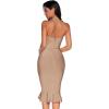 meilun Womens Halter Fishtail Bandage Party Dress Elegant Wedding Guest Dress(Tan)