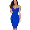 meilun Womens Rayon Belt Detail Bandage Bodycon Party Dress(Blue)