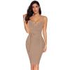 meilun Womens Rayon Belt Detail Bandage Bodycon Party Dress(Deepbeige)