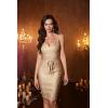 meilun Womens Rayon Belt Detail Bandage Bodycon Party Dress(Gold)