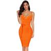 meilun Womens Rayon Belt Detail Bandage Bodycon Party Dress(Orange)