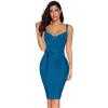meilun Womens Rayon Belt Detail Bandage Bodycon Party Dress(Peacock Blue)