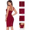 meilun Womens Rayon Belt Detail Bandage Bodycon Party Dress(Wine)