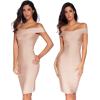 meilun Women’s Rayon Off Shoulder Bandage Bodycon Party Dress(Beige)