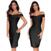 meilun Women’s Rayon Off Shoulder Bandage Bodycon Party Dress(Black-2)