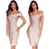 meilun Women’s Rayon Off Shoulder Bandage Bodycon Party Dress(Light Pink)