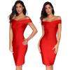 meilun Women’s Rayon Off Shoulder Bandage Bodycon Party Dress(Red-2)