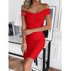 meilun Women’s Rayon Off Shoulder Bandage Bodycon Party Dress(Red-2)