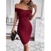 meilun Women’s Rayon Off Shoulder Bandage Bodycon Party Dress(Wine)