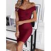 meilun Women’s Rayon Off Shoulder Bandage Bodycon Party Dress(Wine)