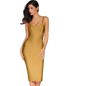 Midi Bodycon Bandage Dresses for Women Semi-Formal Cocktail Dresses Wedding Guest Dress(Ginger)