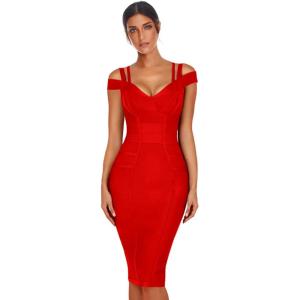 meilun Cold Shoulder Bandage Bodycon Dress for Women Wedding Guest Dress Birthday Party Event Dress(Red)