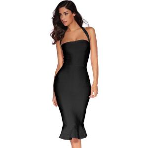 meilun Womens Halter Fishtail Bandage Party Dress Elegant Wedding Guest Dress(Black)