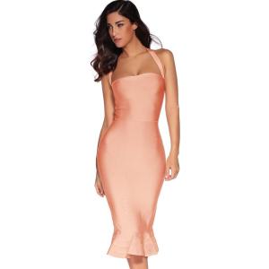meilun Womens Halter Fishtail Bandage Party Dress Elegant Wedding Guest Dress(Orangepink)