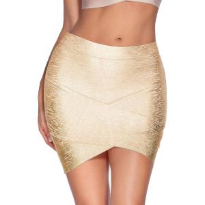 meilun Women’s Rayon Bandage Bodycon Mini Skirt(Gold)