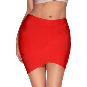 meilun Women’s Rayon Bandage Bodycon Mini Skirt(Red)