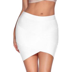meilun Women’s Rayon Bandage Bodycon Mini Skirt(White)