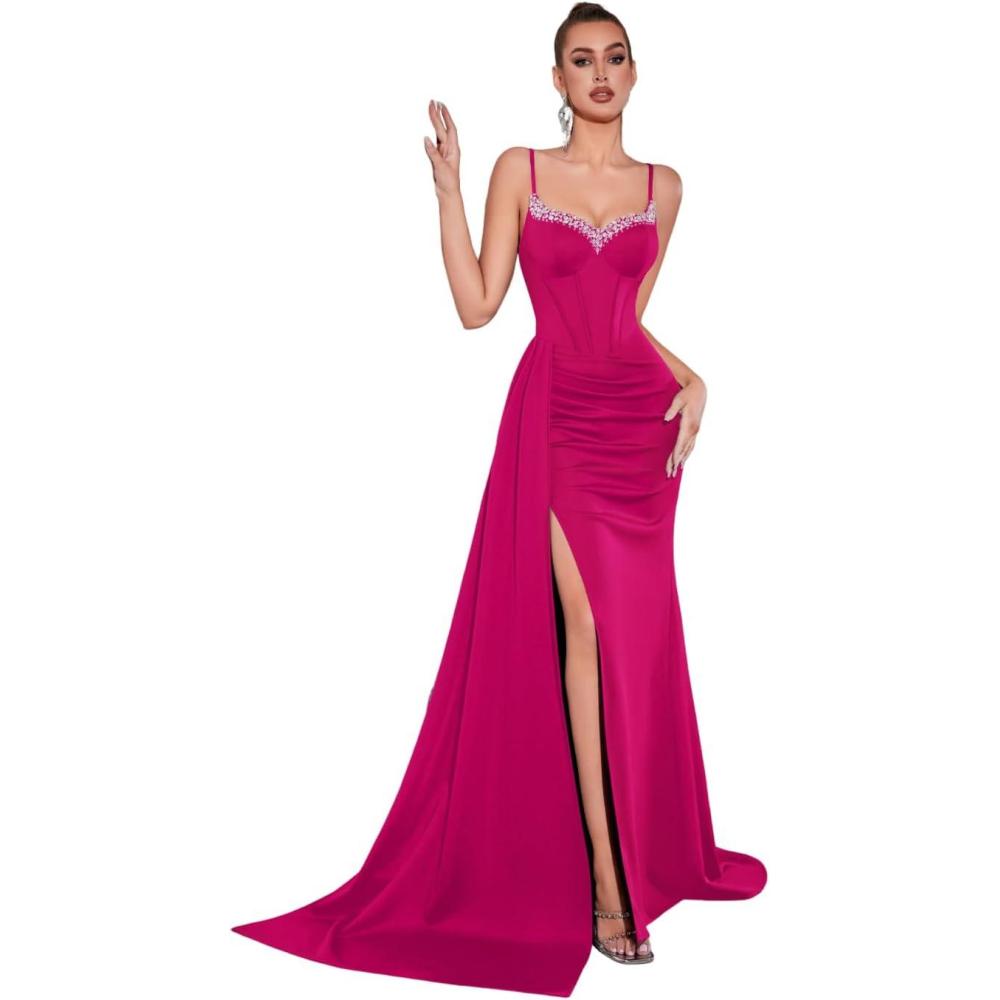 imageBeaded and Diamonds Embellished Strapless Dress Elegant Niche Evening GownRose