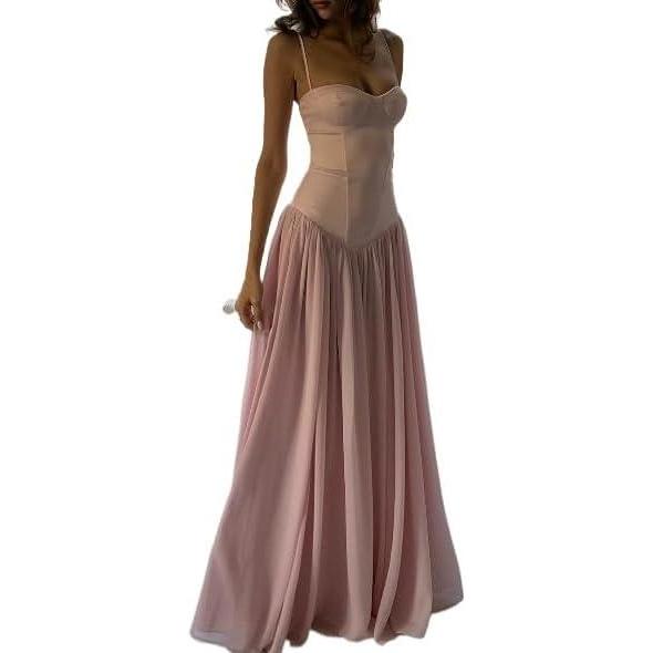 imageBustierStyle LacePanel Dress with Sheer Asymmetric Hem Casual ResortStyle DressPink
