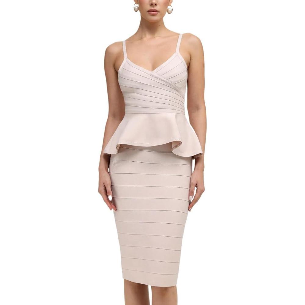 imageClassic Contour Bandage Top and Skirt Two Piece Set Ceremonial Gown for Presiding OfficersBeige