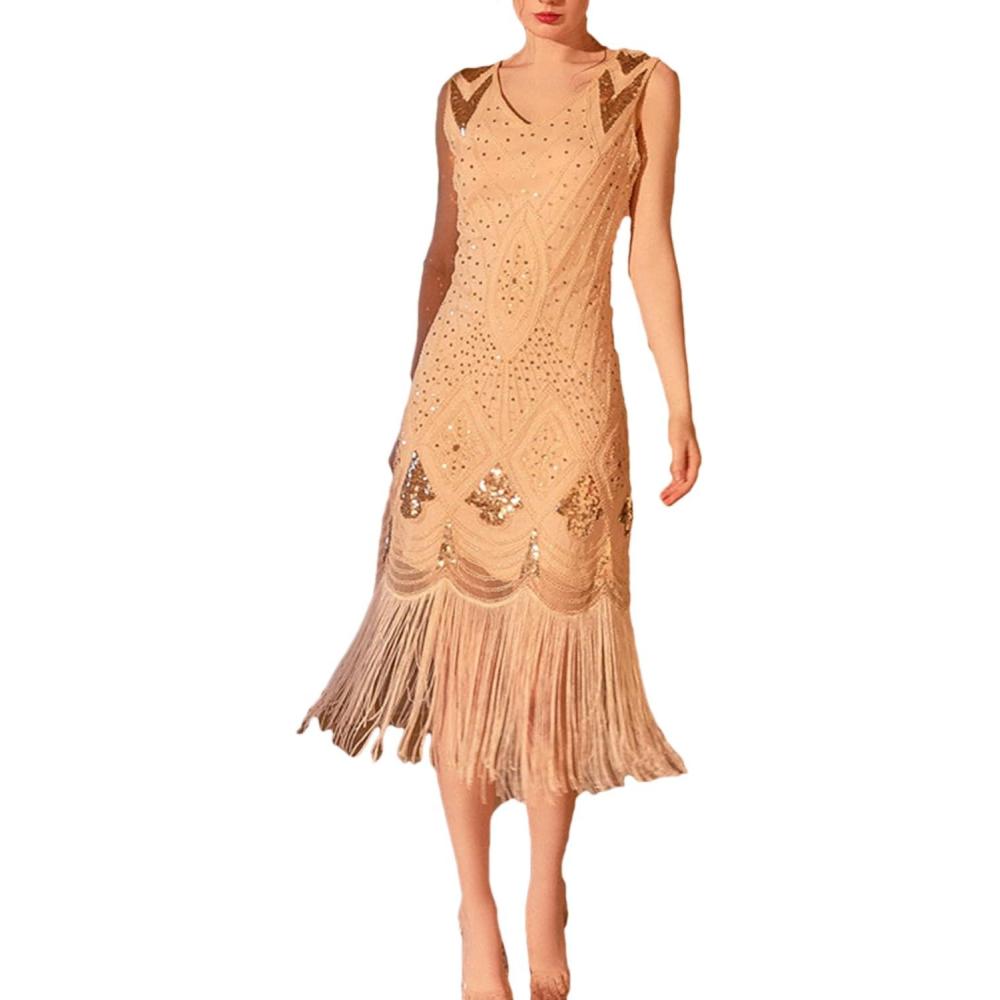 imageFlapper Dresses 1920s Gastby Sequin Dress for Women Tassels Party Night CocktailUchampagne