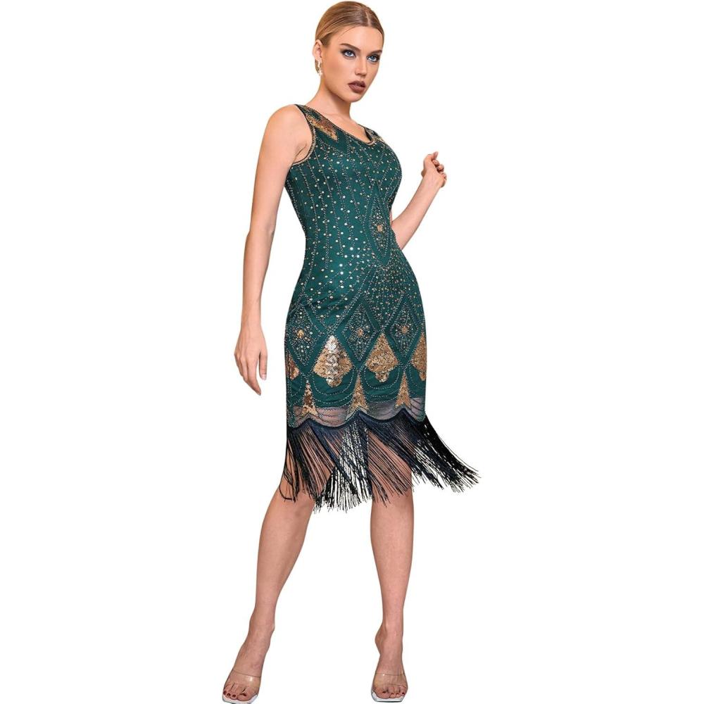 imageFlapper Dresses 1920s Gastby Sequin Dress for Women Tassels Party Night CocktailUgreen