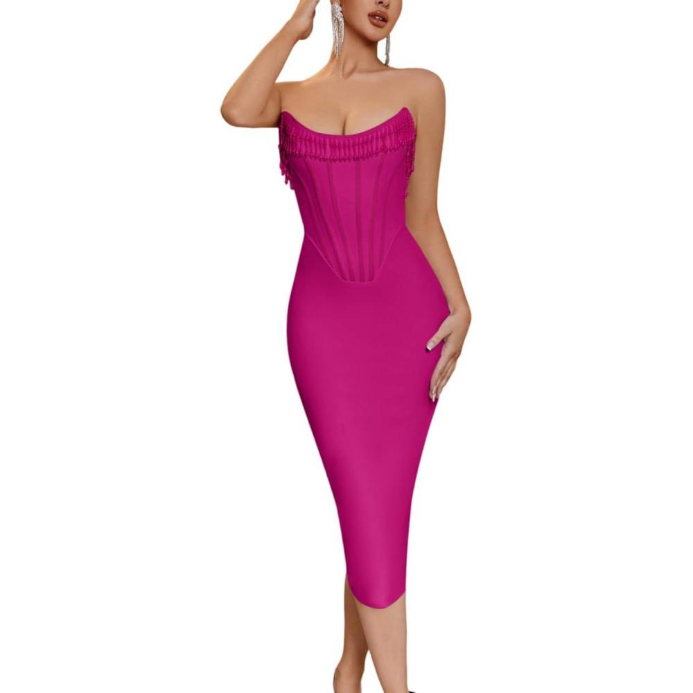 imageSleeveless Sheath Bandage Dress Strapless Fishbone Split Party Evening GownsRose