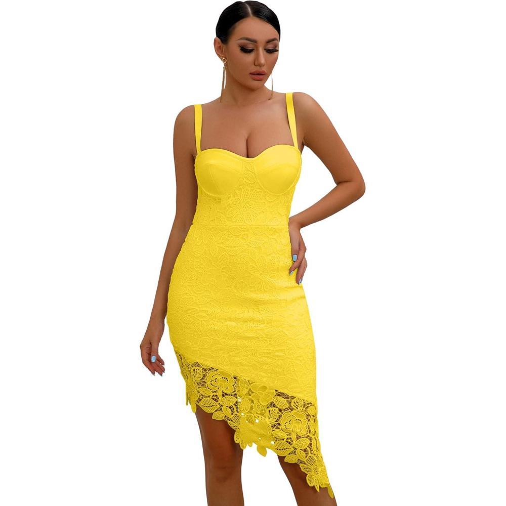 imageWomens Party Dresses Lace Bandage Asymmetrical Night Club DressYellow