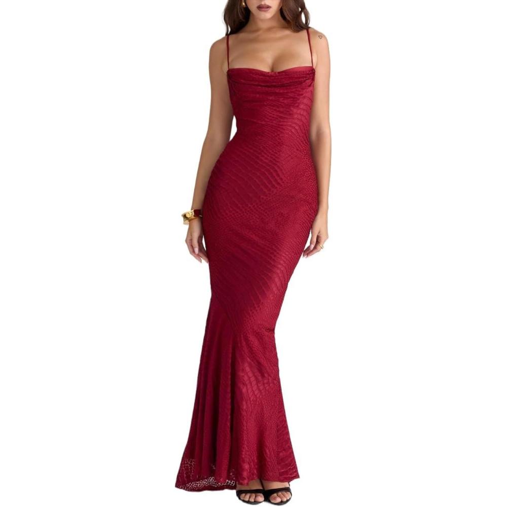 imagemeilun Embroidered Satin Maxi Dress with CrocodilePatterned Strapless Bodice for Evening GatheringsRed