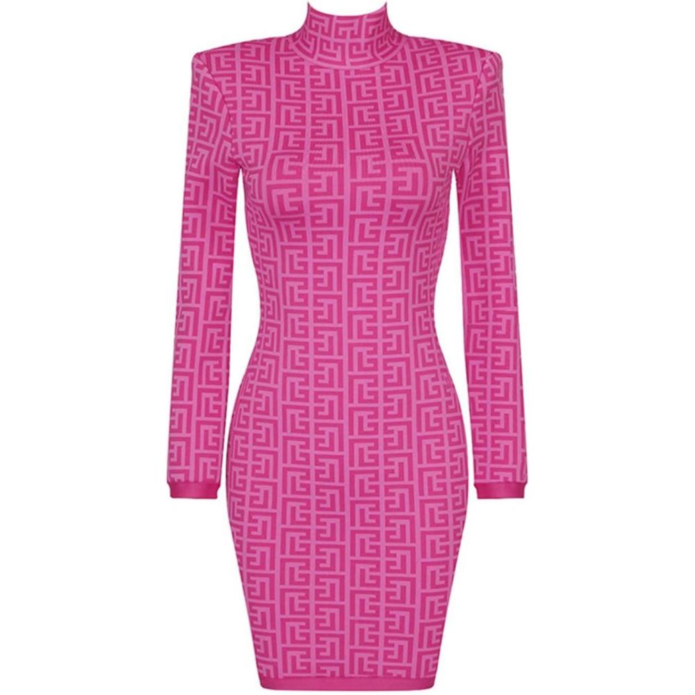 imagemeilun Long Sleeve Mini Bandage Dress for Women Jacquard Sexy Formal Ladies Dresses for Wedding GuestApurple Red