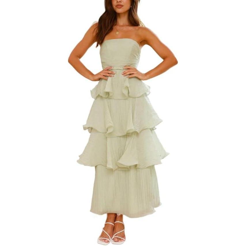 imagemeilun Mesh Cake Dress Puffy Mesh Backless Slightly Sheer Summer Seaside Sleeveless DressesLight Green