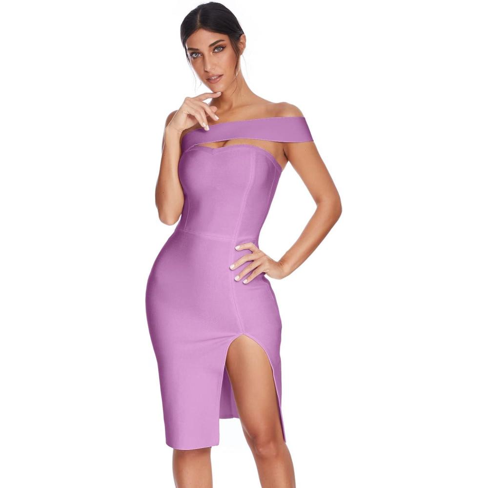 imagemeilun Womens One Shoulder Bandage Dresses for Women Wedding Guest Sexy Formal Midi DressPurple