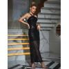 Cross Halter Sleeveless Sequins Maxi Dress Vintage Sequin Evening Party Dress Formal Gowns(Black,L)
