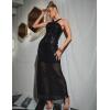 Cross Halter Sleeveless Sequins Maxi Dress Vintage Sequin Evening Party Dress Formal Gowns(Black,L)