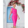 Mesh One Shoulder Bow Bodycon Midi Graduation Birthday Dinner Dress Bandage Party Dress(A-hotpink)