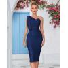 Mesh One Shoulder Bow Bodycon Midi Graduation Birthday Dinner Dress Bandage Party Dress(A-navy)