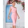 Mesh One Shoulder Bow Bodycon Midi Graduation Birthday Dinner Dress Bandage Party Dress(A-pink)