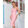Mesh One Shoulder Bow Bodycon Midi Graduation Birthday Dinner Dress Bandage Party Dress(A-pink)