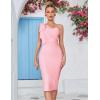 Mesh One Shoulder Bow Bodycon Midi Graduation Birthday Dinner Dress Bandage Party Dress(A-pink)