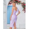 Mesh One Shoulder Bow Bodycon Midi Graduation Birthday Dinner Dress Bandage Party Dress(A-purple)