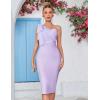 Mesh One Shoulder Bow Bodycon Midi Graduation Birthday Dinner Dress Bandage Party Dress(A-purple)
